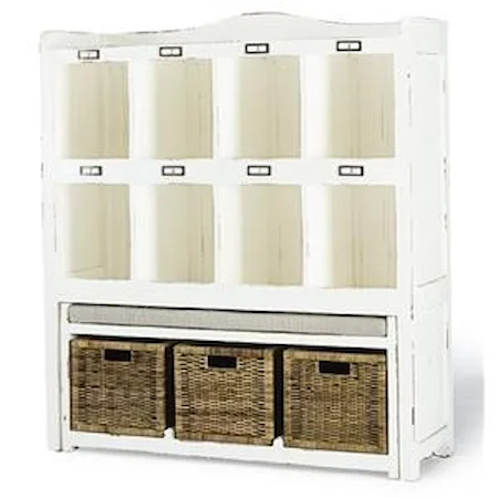 Storage Cabinet with Roll Out Bench with Baskets Finished in White Harvest/Walnut